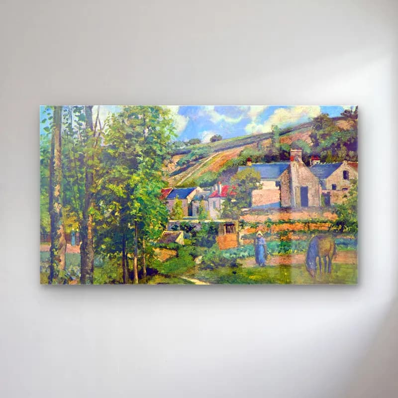 Camille Pissarro – Landscape in Pontiose cam tablo — Camille Pissarro – Landscape in Pontiose — empresyonist köy sokağı