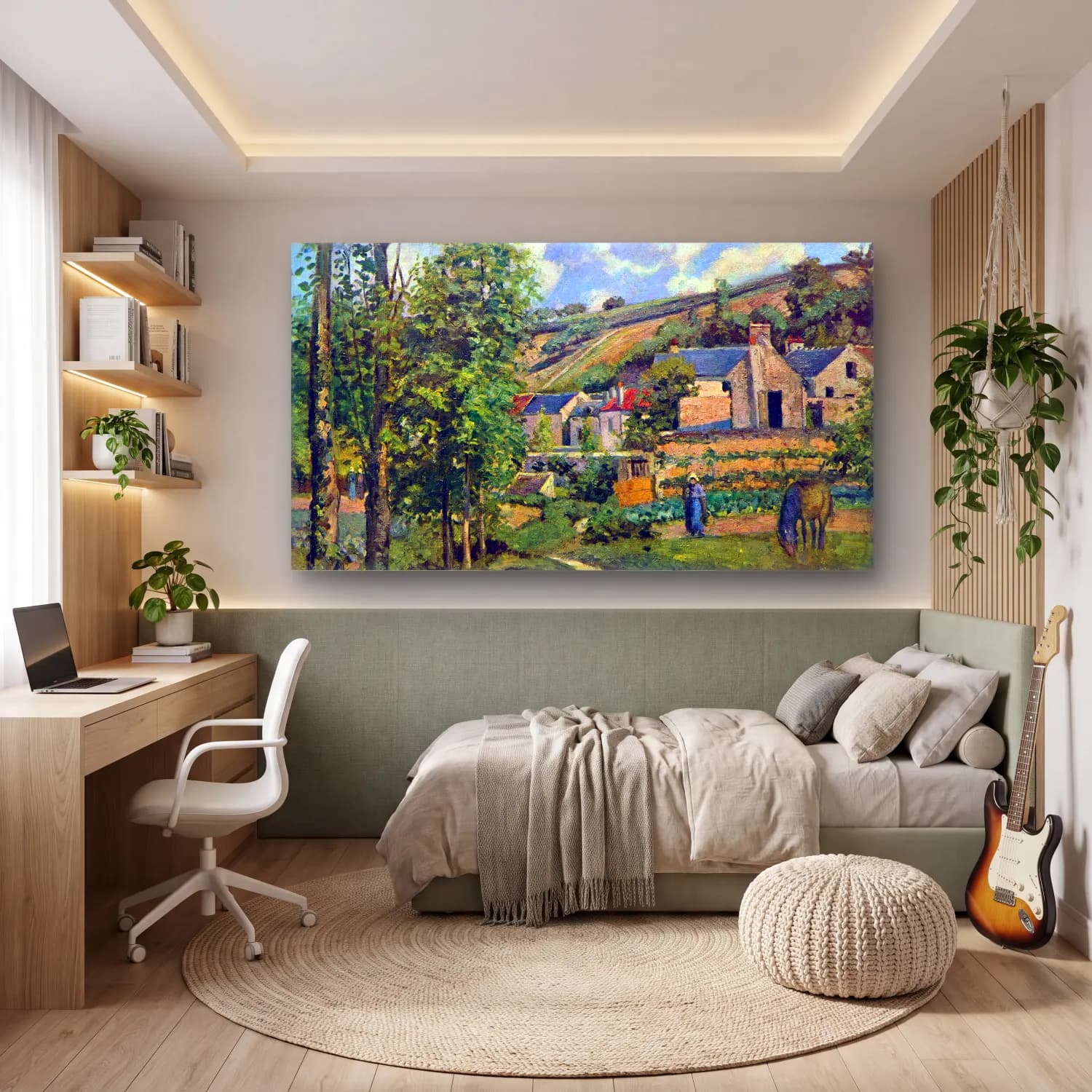 Camille Pissarro – Landscape in Pontiose cam tablo — genç odasında