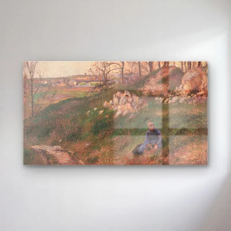 Camille Pissarro – Les Carrières du Chou Pontoise cam tablo — Camille Pissarro – Les Carrières du Chou Pontoise — empresyonist kitap okuyan kadın