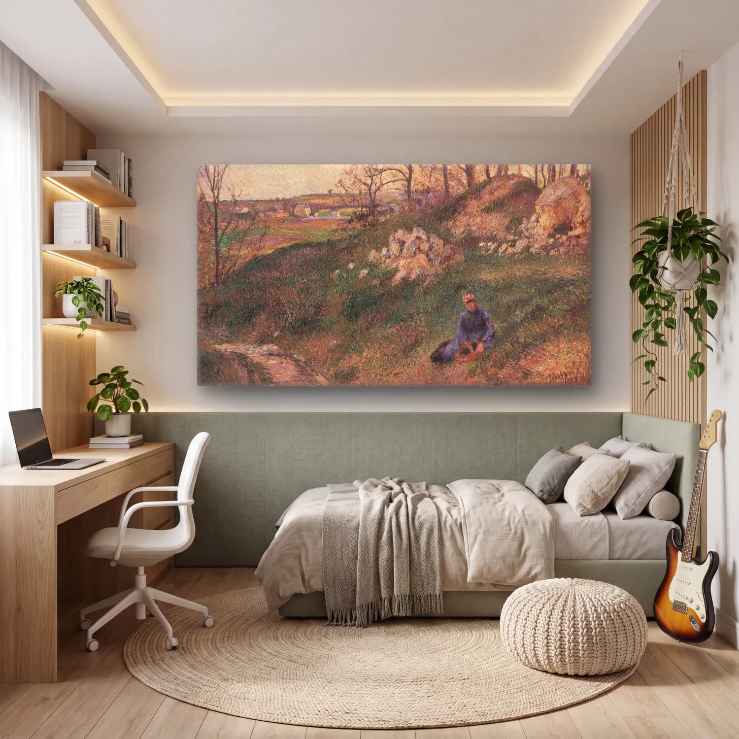 Camille Pissarro – Les Carrières du Chou Pontoise cam tablo — genç odasında