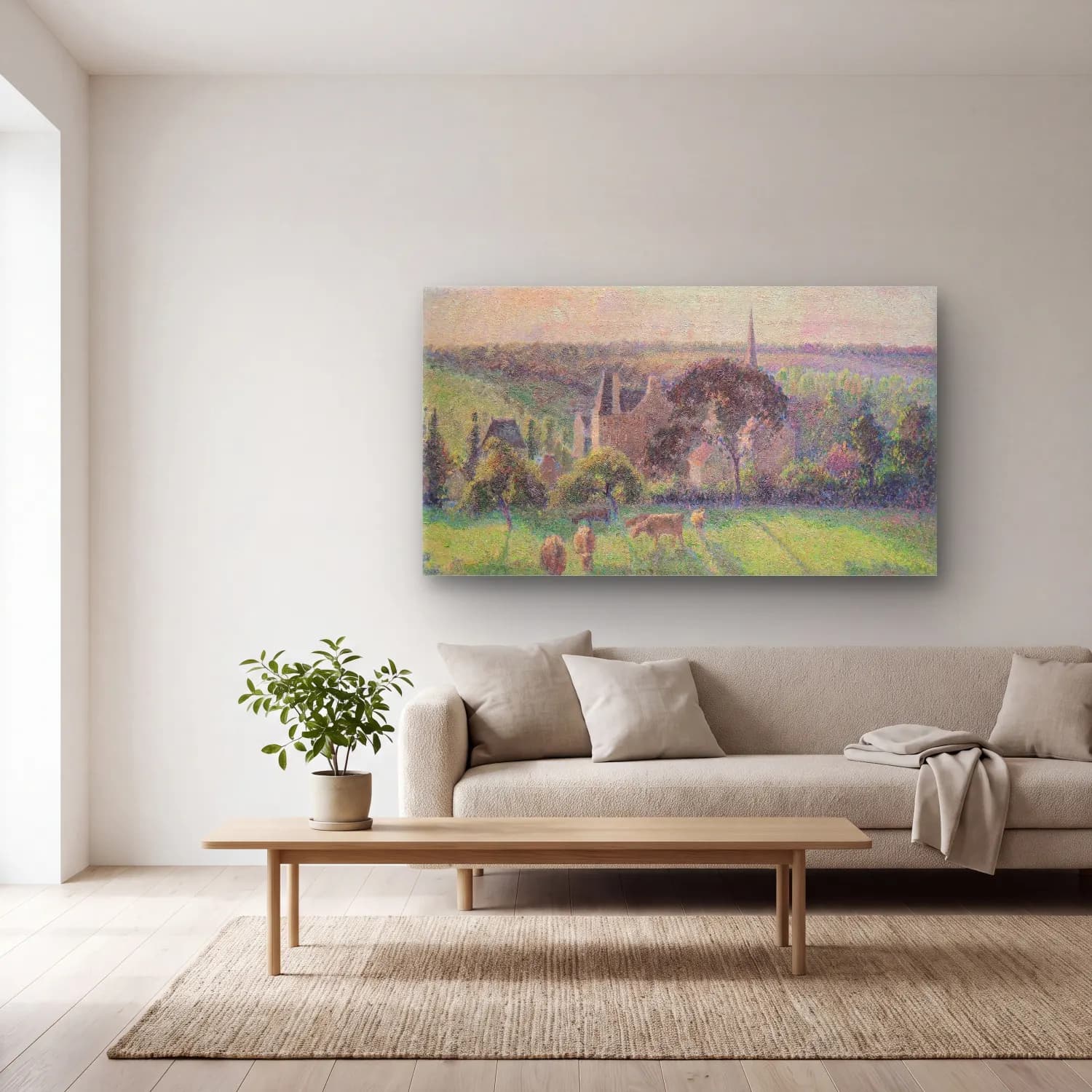 Camille Pissarro – Paysage à Éragny cam tablo — açık renk salonda