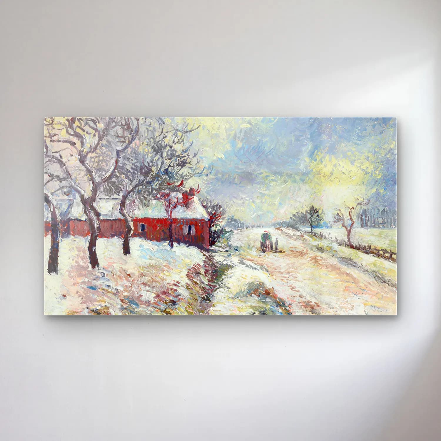 Camille Pissarro – Route Enneigée avec maison environs d Éragny cam tablo — Camille Pissarro – Route Enneigée avec maison environs d Éragny — empresyonist karlı kış manzarası