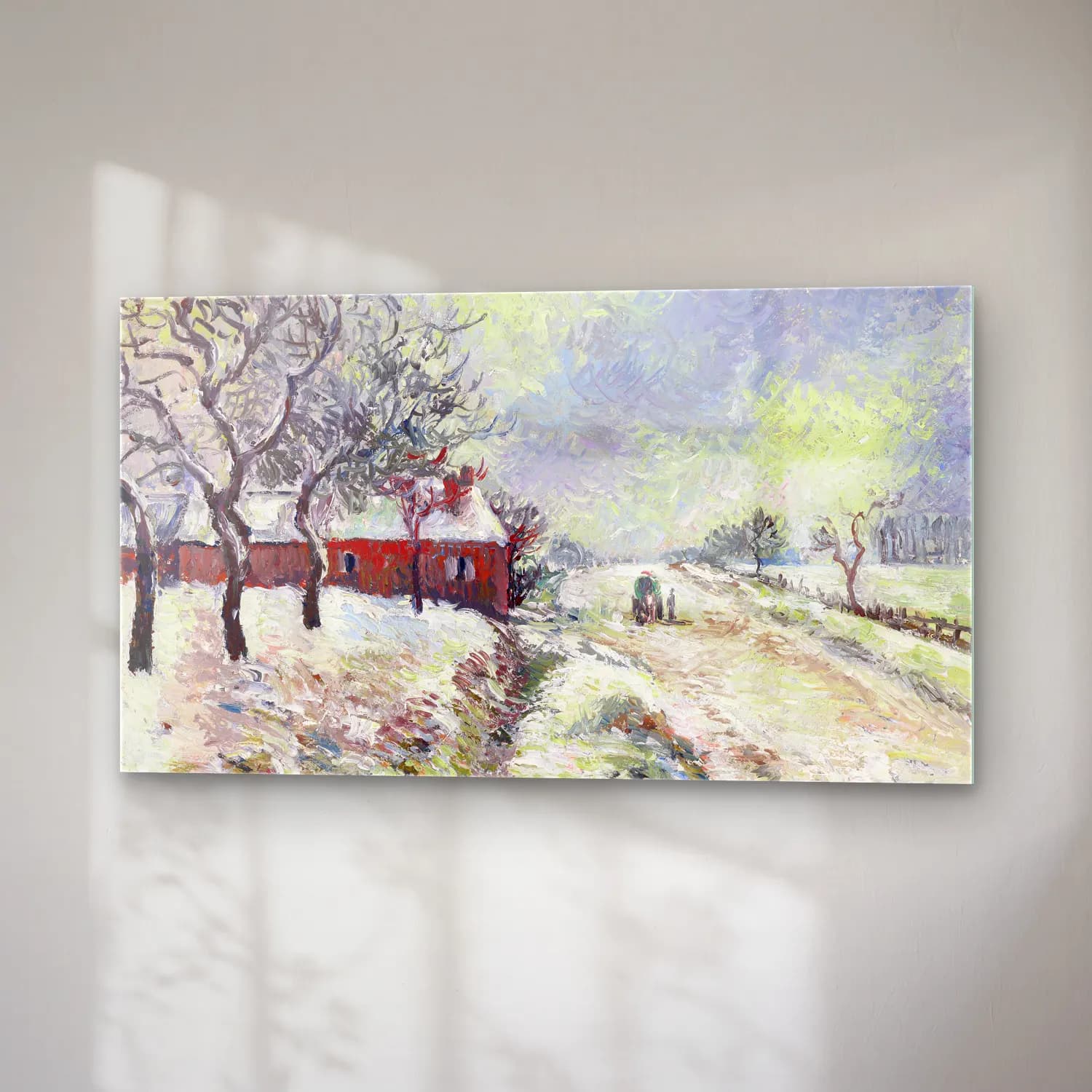 Camille Pissarro – Route Enneigée avec maison environs d Éragny cam tablo — sağ açıdan görünüm
