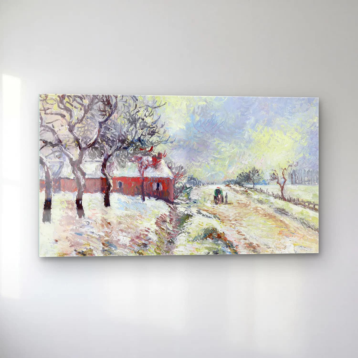 Camille Pissarro – Route Enneigée avec maison environs d Éragny cam tablo — sol açıdan görünüm