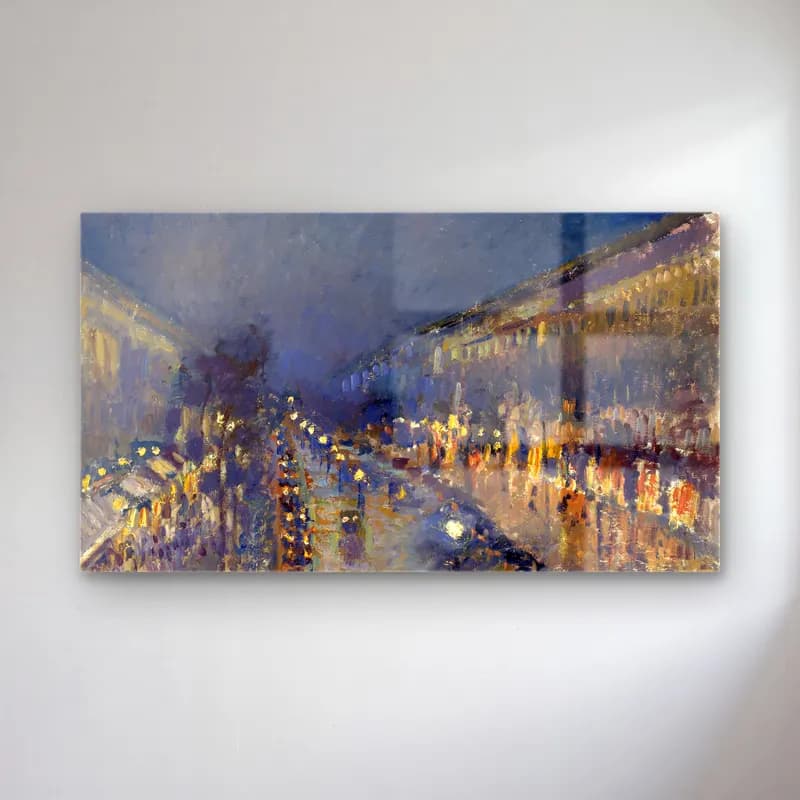 Camille Pissarro – The Boulevard Montmartre at Night cam tablo — Camille Pissarro – The Boulevard Montmartre at Night — empresyonist gece şehir