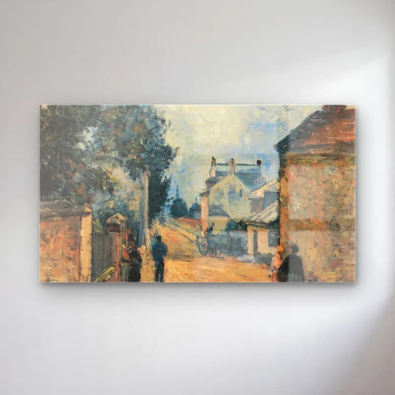 Camille Pissarro – Une rue a L´Hermitage cam tablo — Camille Pissarro – Une rue a L´Hermitage — empresyonist köy sokağı
