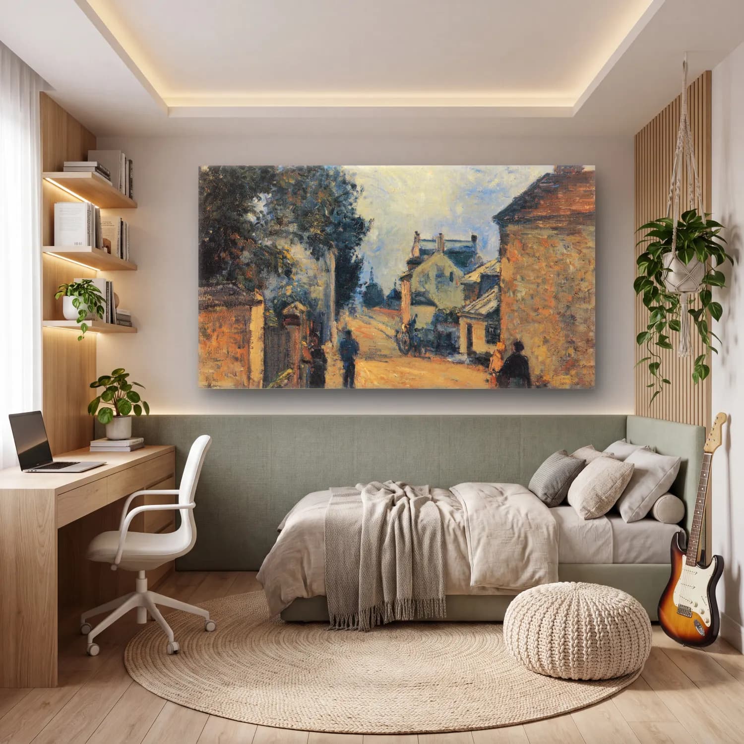 Camille Pissarro – Une rue a L´Hermitage cam tablo — genç odasında