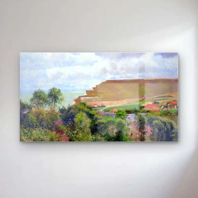 Camille Pissarro – Vue de Berneval cam tablo — Camille Pissarro – Vue de Berneval — empresyonist yeşil tepeler