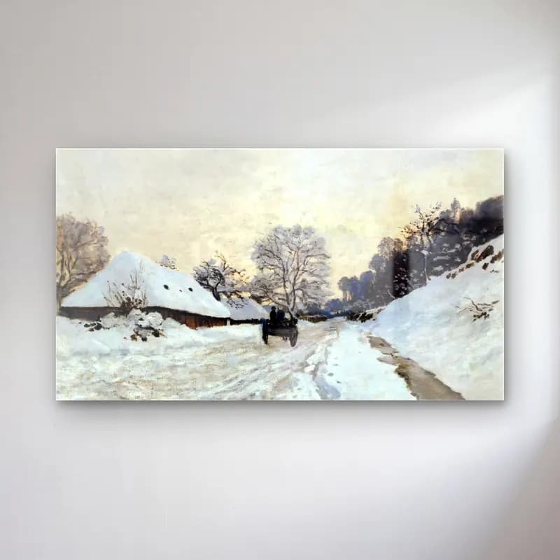 Claude Monet – A Cart on the Snowy Road at Honfleur cam tablo — Claude Monet – A Cart on the Snowy Road at Honfleur — empresyonist karlı kış manzarası