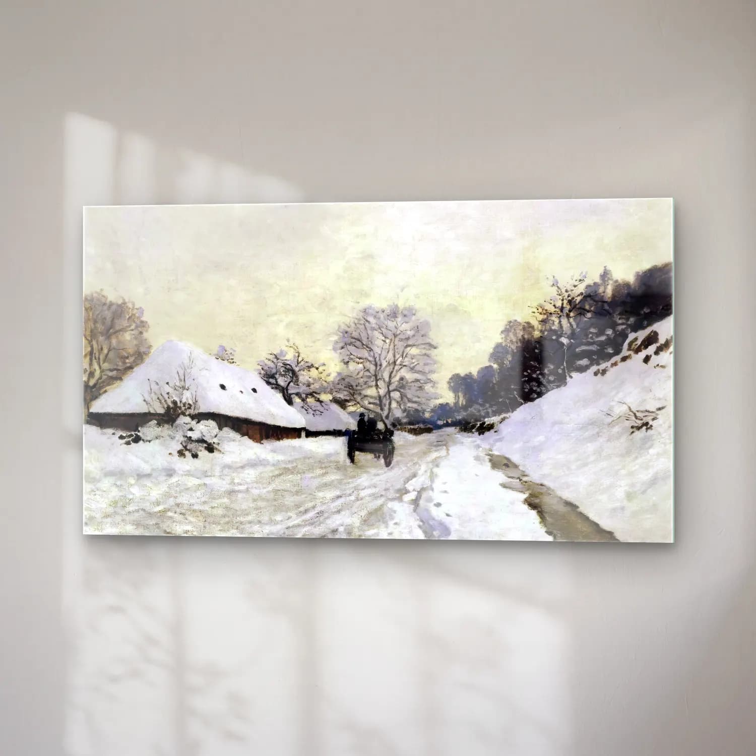 Claude Monet – A Cart on the Snowy Road at Honfleur cam tablo — sağ açıdan görünüm