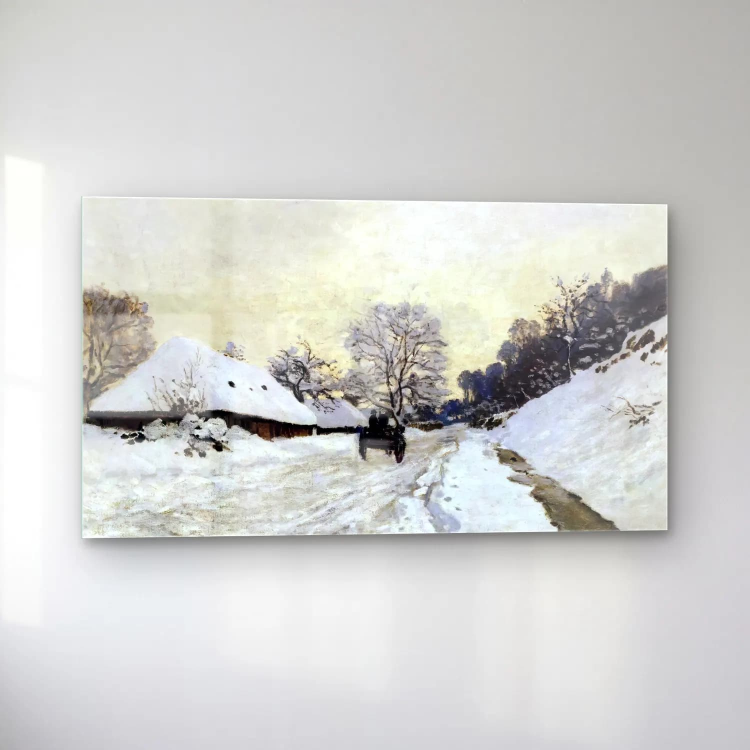 Claude Monet – A Cart on the Snowy Road at Honfleur cam tablo — sol açıdan görünüm