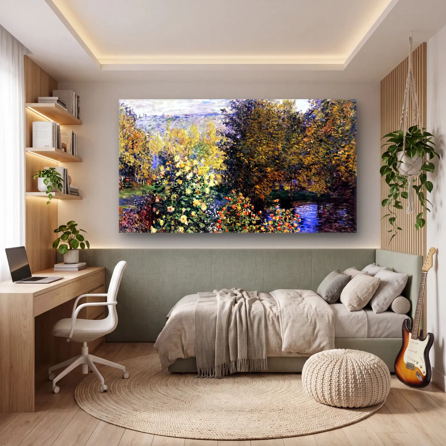 Claude Monet – A Corner of the Hoschedé Garden at Montgeron cam tablo — genç odasında