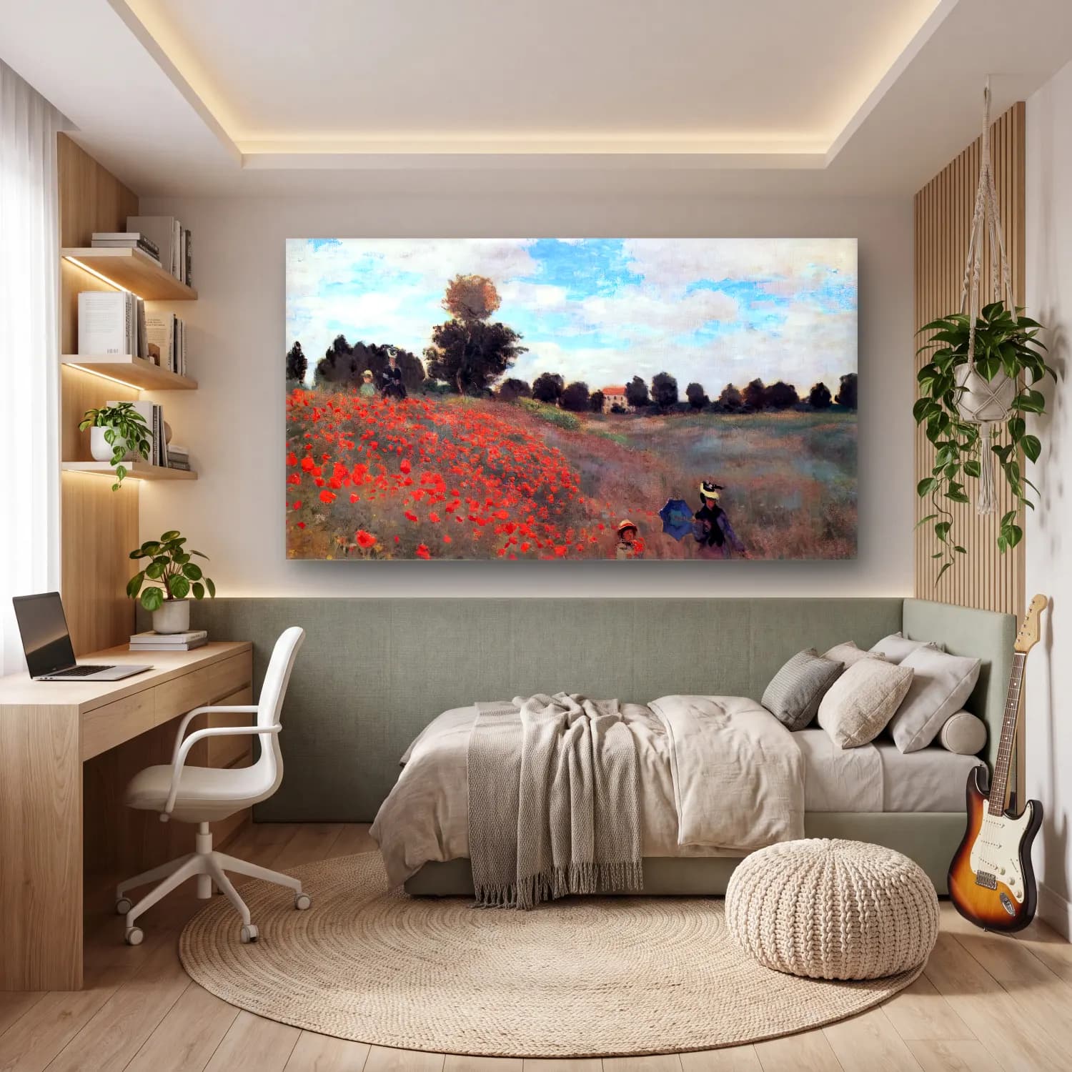 Claude Monet – A Field of Poppies cam tablo — genç odasında