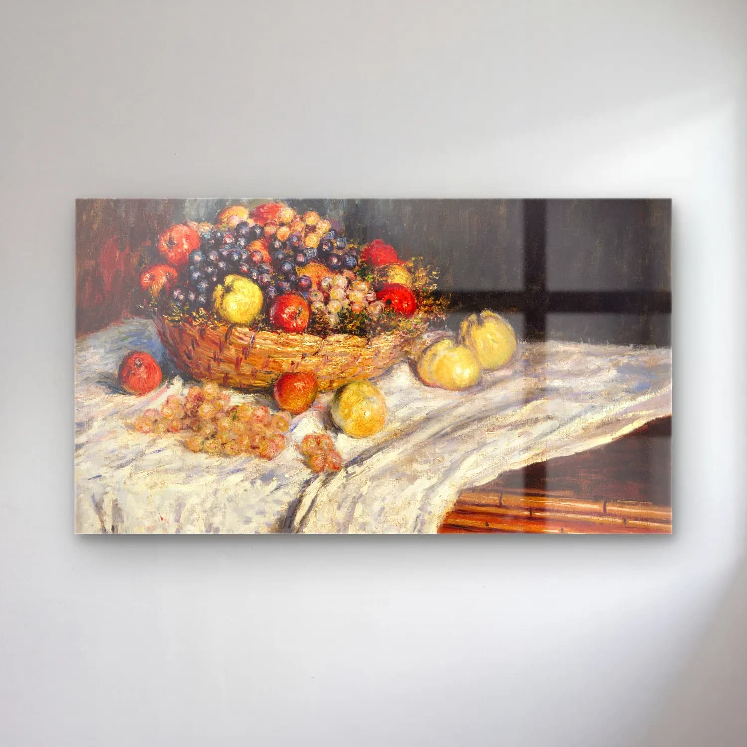 Claude Monet – Apples and Grapes – Pastel Tonlar cam tablo — Claude Monet – Apples and Grapes – Pastel Tonlar — empresyonist meyveli natürmort