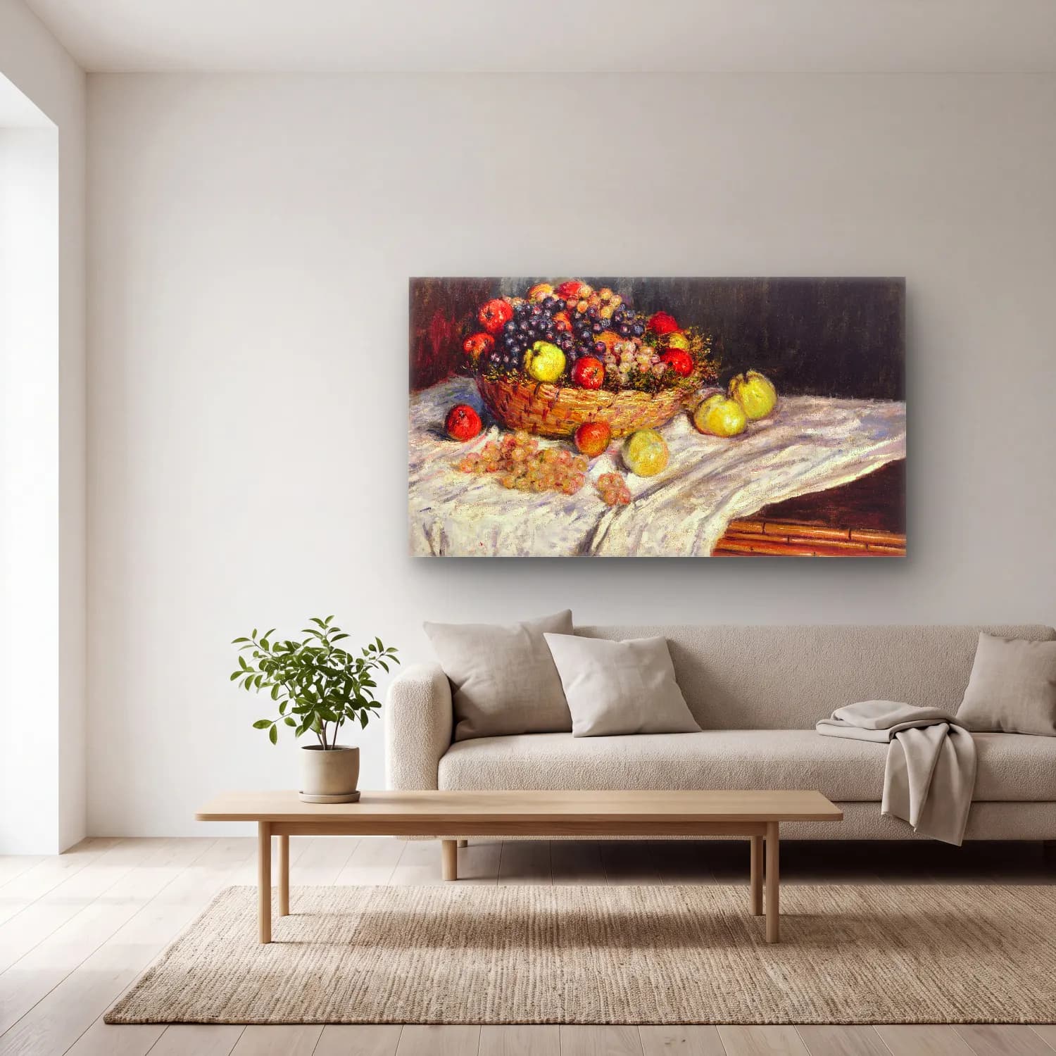 Claude Monet – Apples and Grapes – Pastel Tonlar cam tablo — açık renk salonda