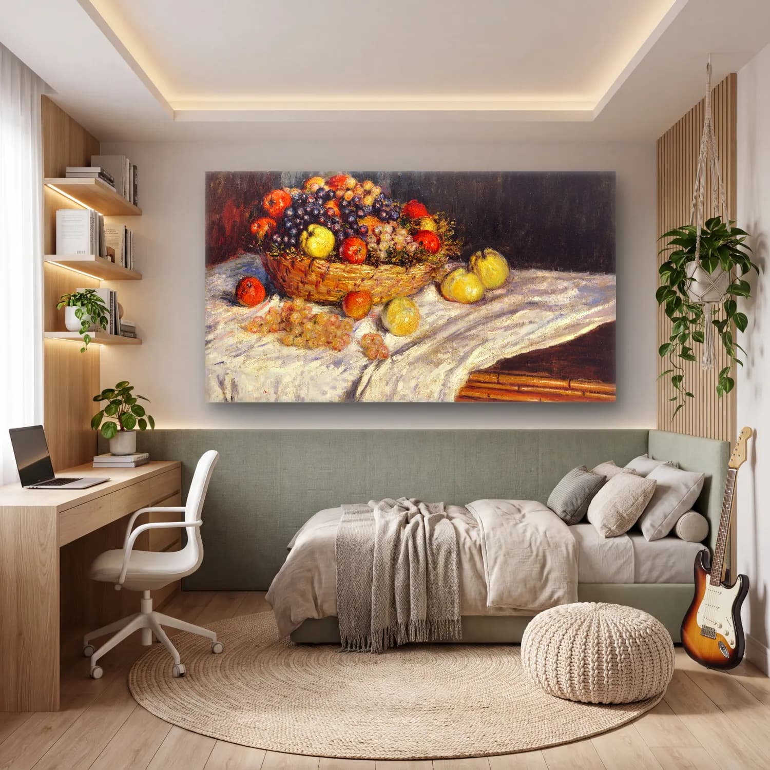 Claude Monet – Apples and Grapes – Pastel Tonlar cam tablo — genç odasında