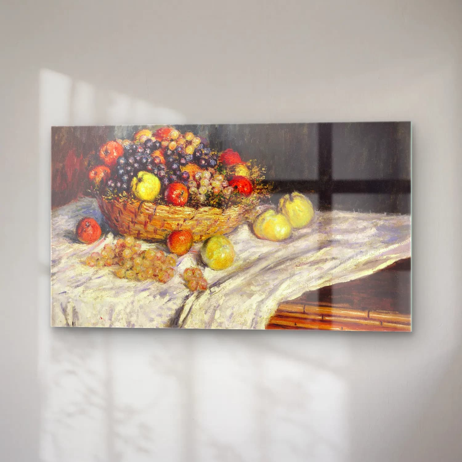 Claude Monet – Apples and Grapes – Pastel Tonlar cam tablo — sağ açıdan görünüm