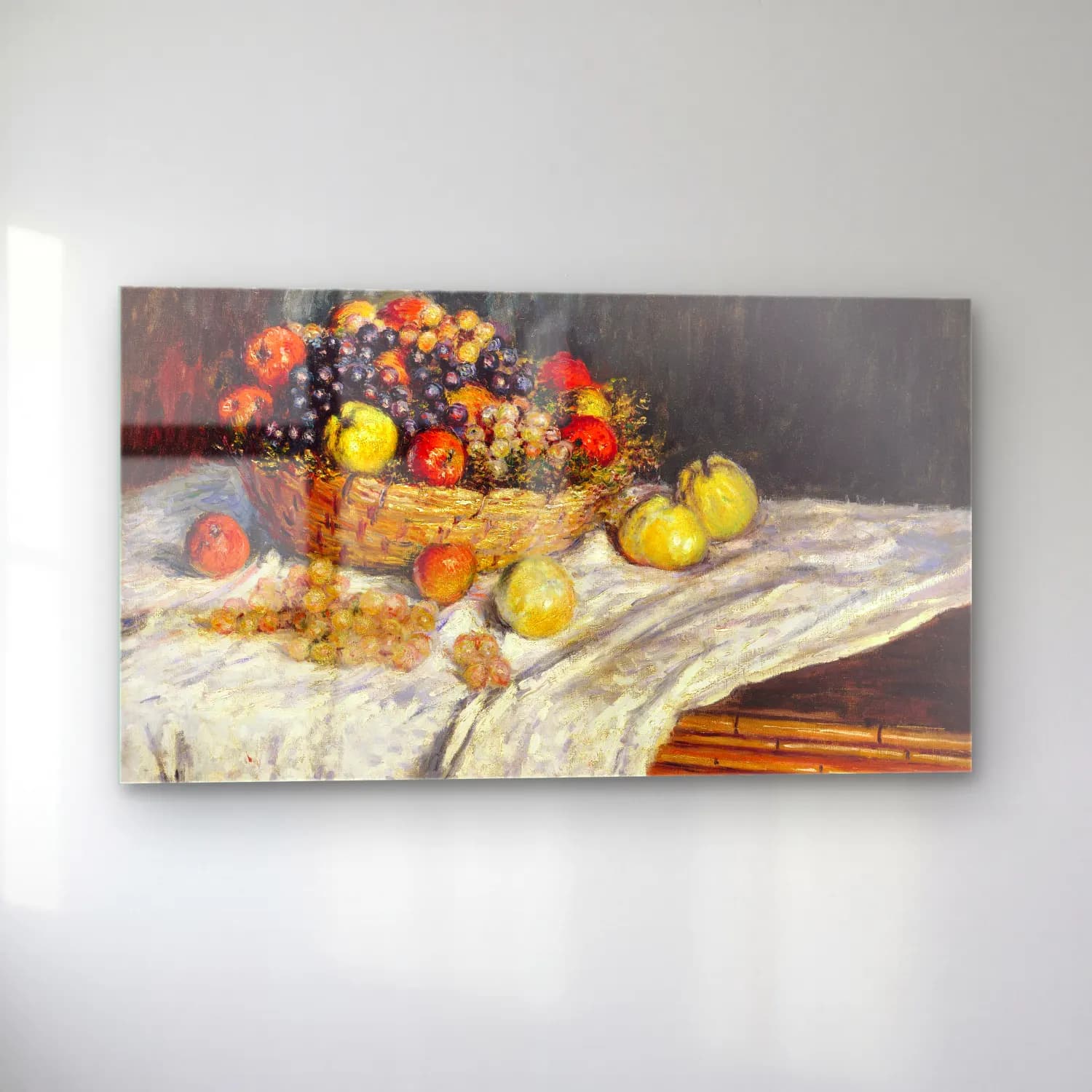 Claude Monet – Apples and Grapes – Pastel Tonlar cam tablo — sol açıdan görünüm