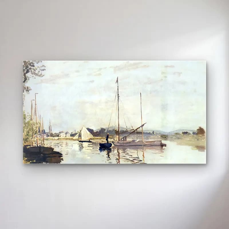 Claude Monet – Argenteuil – Bej Tonlar cam tablo — Claude Monet – Argenteuil – Bej Tonlar — empresyonist liman ve tekneler