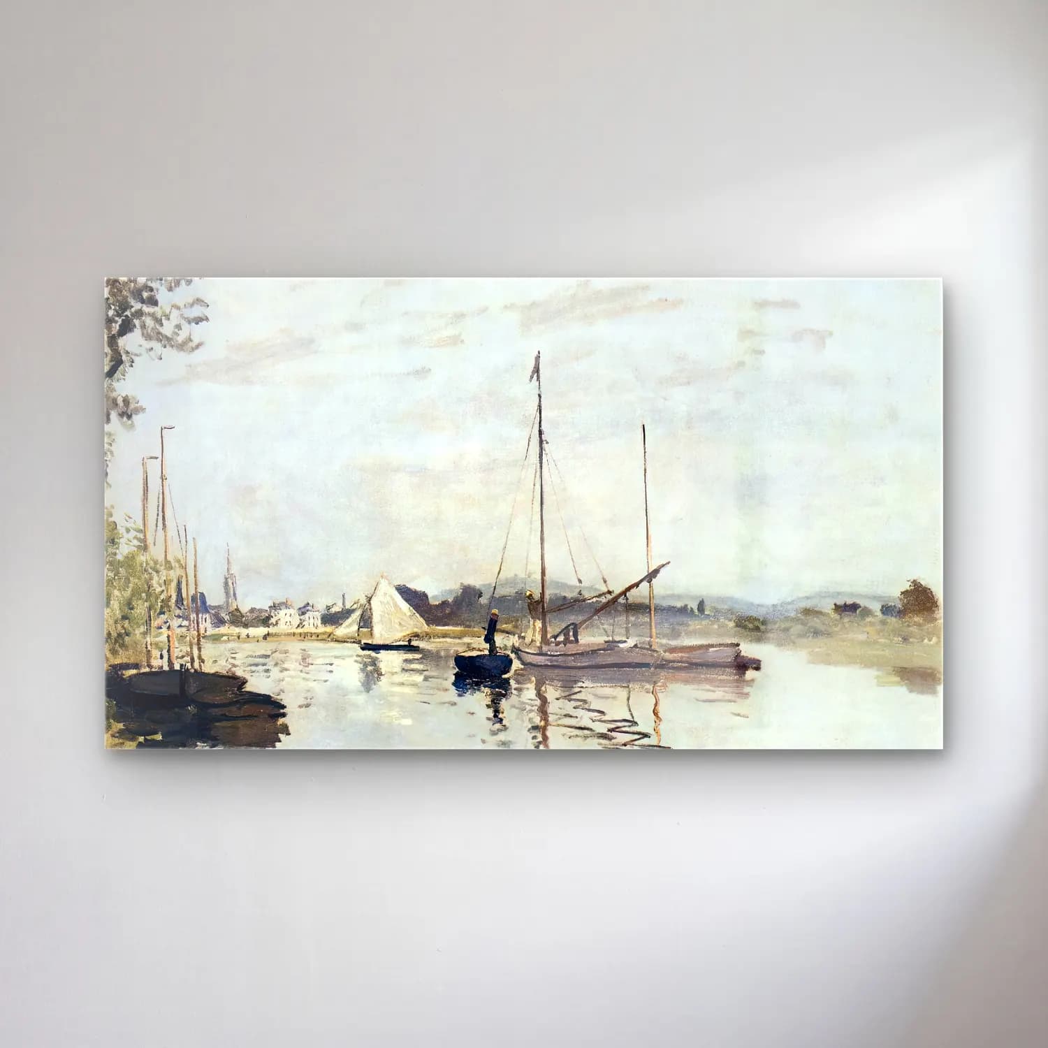 Claude Monet – Argenteuil – Bej Tonlar cam tablo — Claude Monet – Argenteuil – Bej Tonlar — empresyonist liman ve tekneler