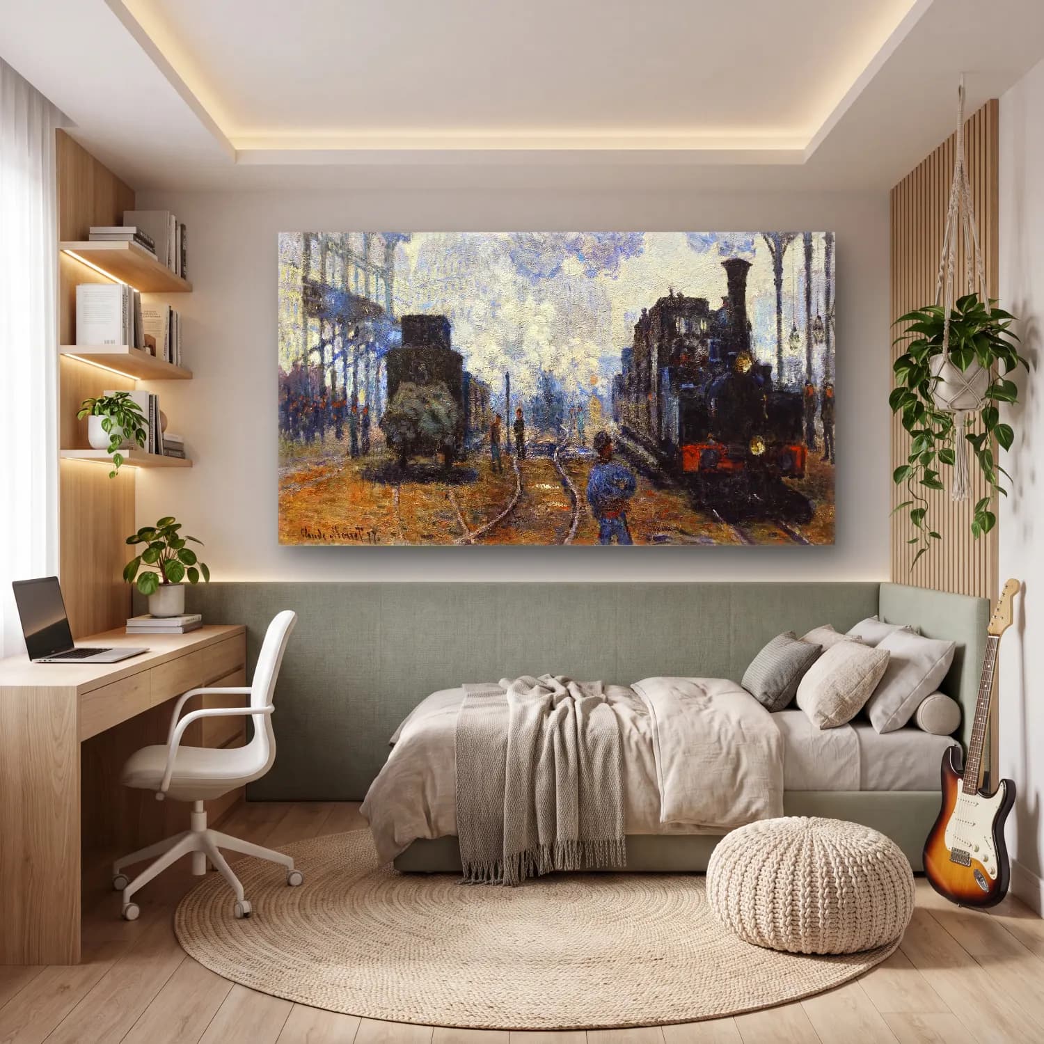 Claude Monet – Arrival of the Normandy Train cam tablo — genç odasında