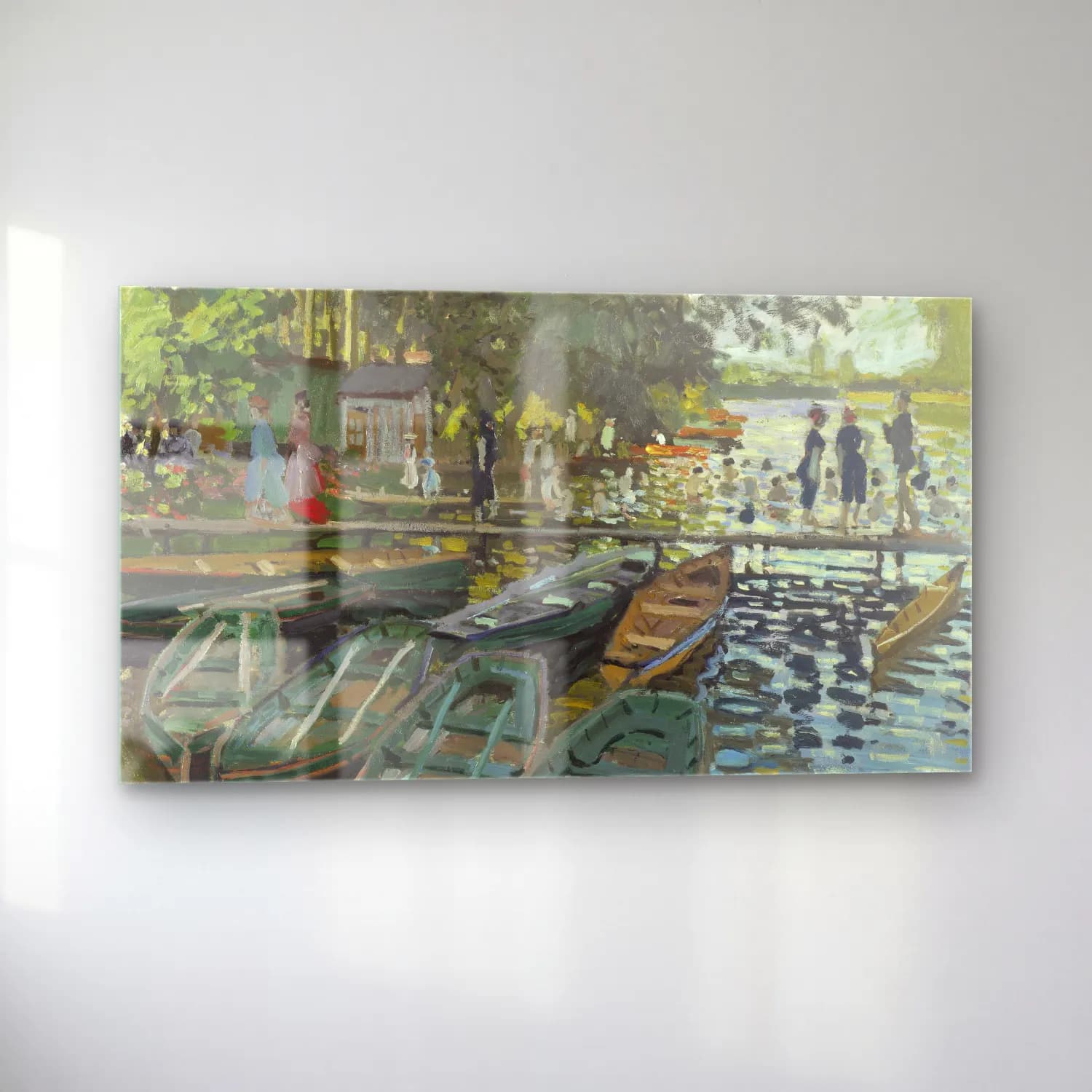 Claude Monet – Bathers at La Grenouillère cam tablo — sol açıdan görünüm