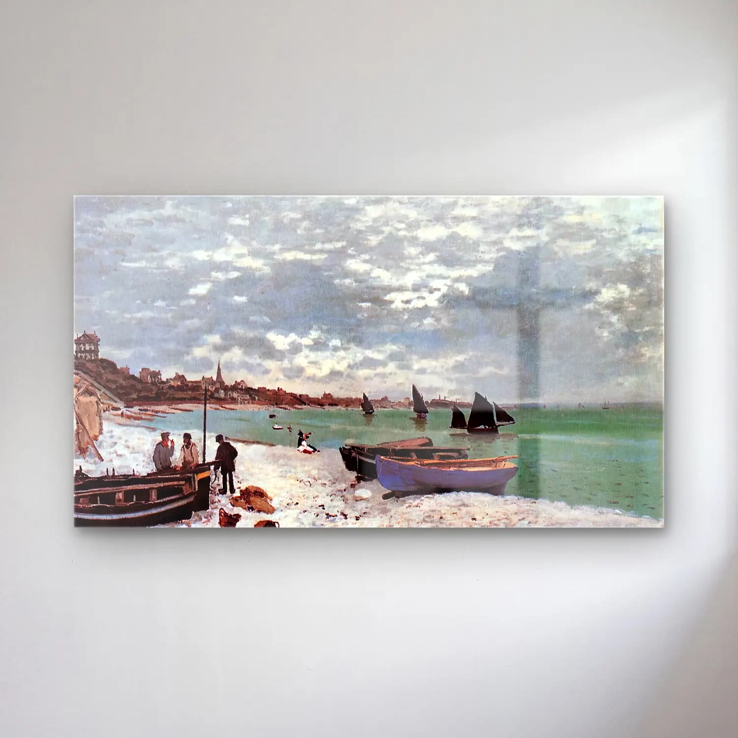 Claude Monet – Beach at Sainte-Adresse cam tablo — Claude Monet – Beach at Sainte-Adresse — empresyonist liman ve tekneler