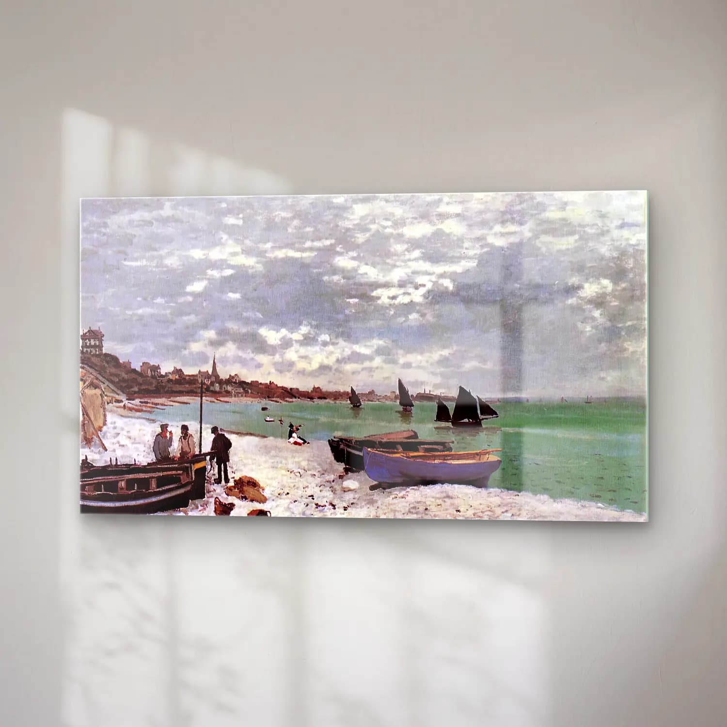Claude Monet – Beach at Sainte-Adresse cam tablo — sağ açıdan görünüm
