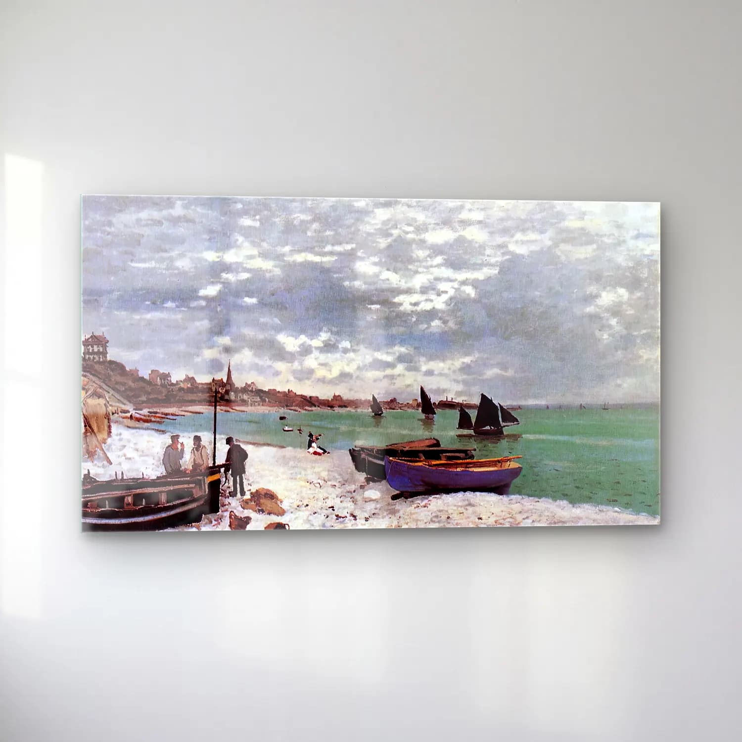 Claude Monet – Beach at Sainte-Adresse cam tablo — sol açıdan görünüm