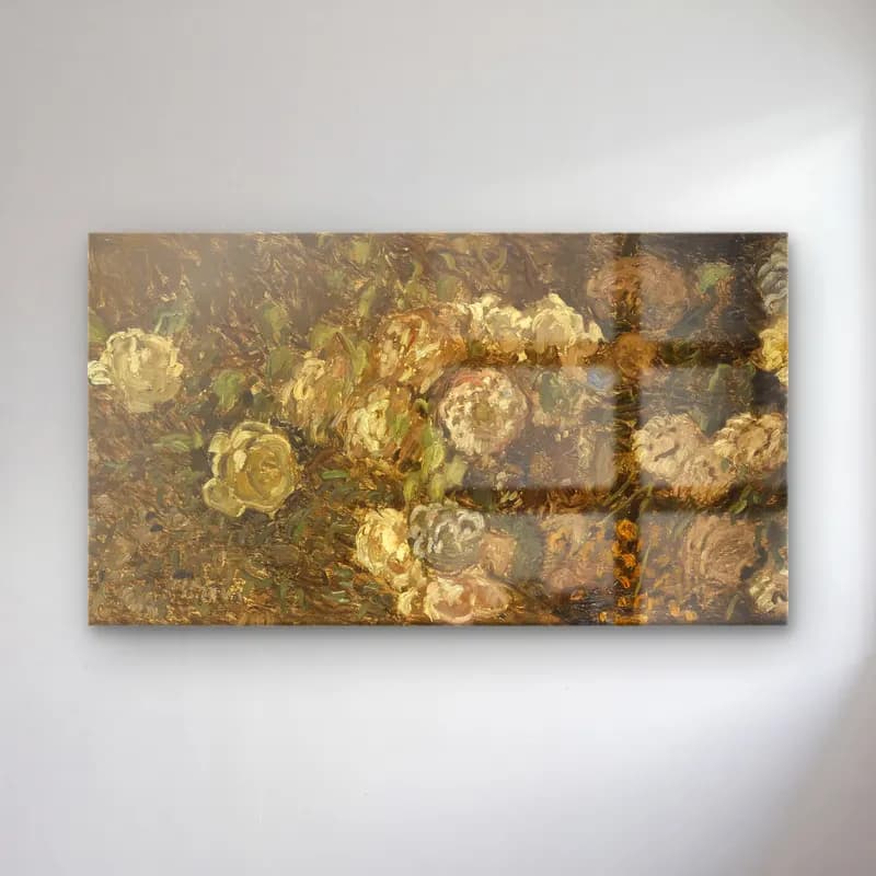 Claude Monet – Bloemen – Bej Tonlar cam tablo — Claude Monet – Bloemen – Bej Tonlar — empresyonist güller