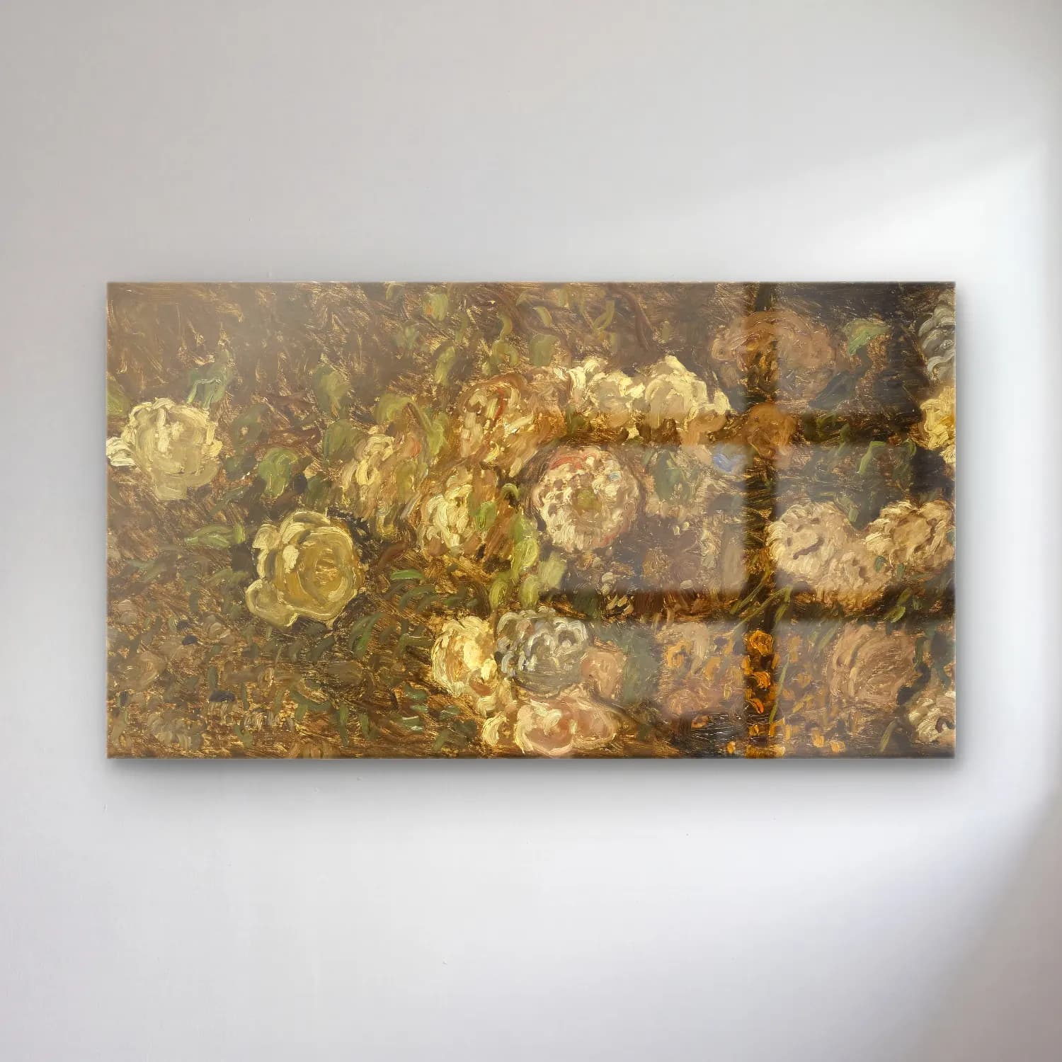 Claude Monet – Bloemen – Bej Tonlar cam tablo — Claude Monet – Bloemen – Bej Tonlar — empresyonist güller