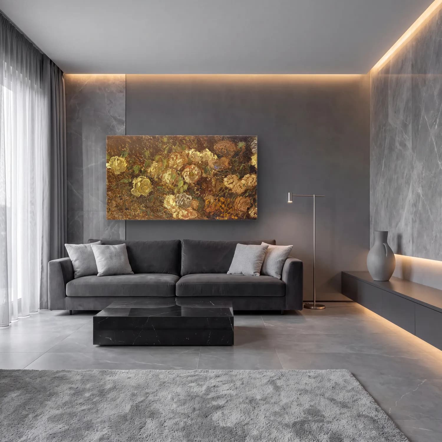Claude Monet – Bloemen – Bej Tonlar cam tablo — lüks salon duvarında