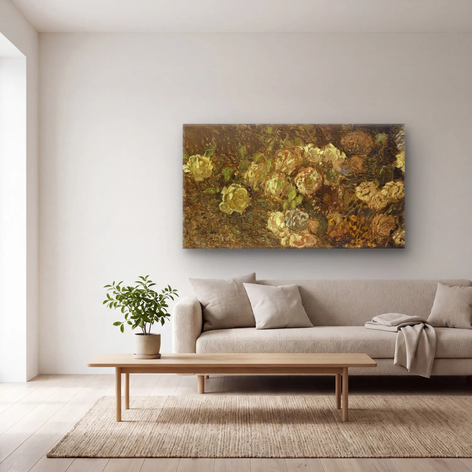 Claude Monet – Bloemen – Bej Tonlar cam tablo — açık renk salonda