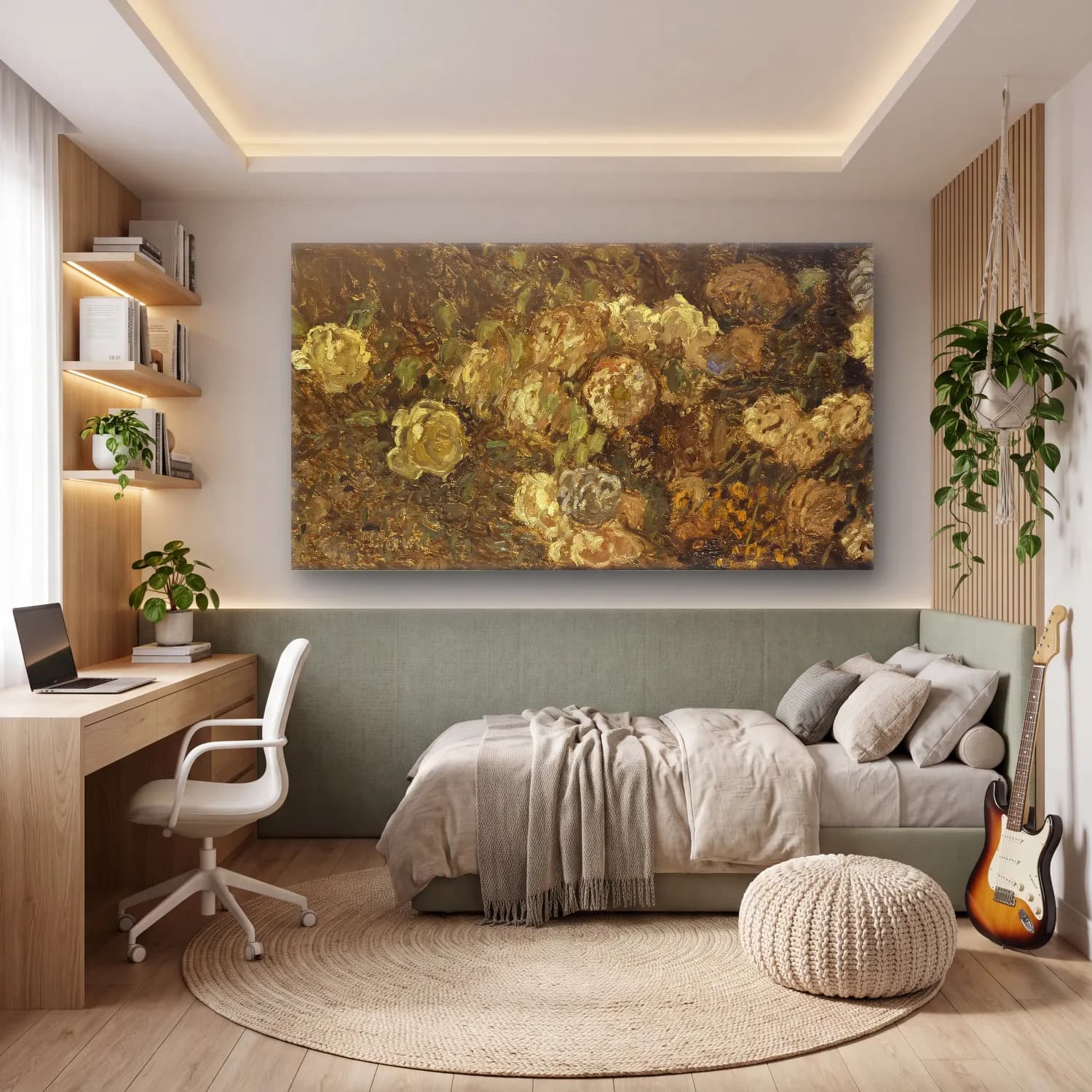 Claude Monet – Bloemen – Bej Tonlar cam tablo — genç odasında
