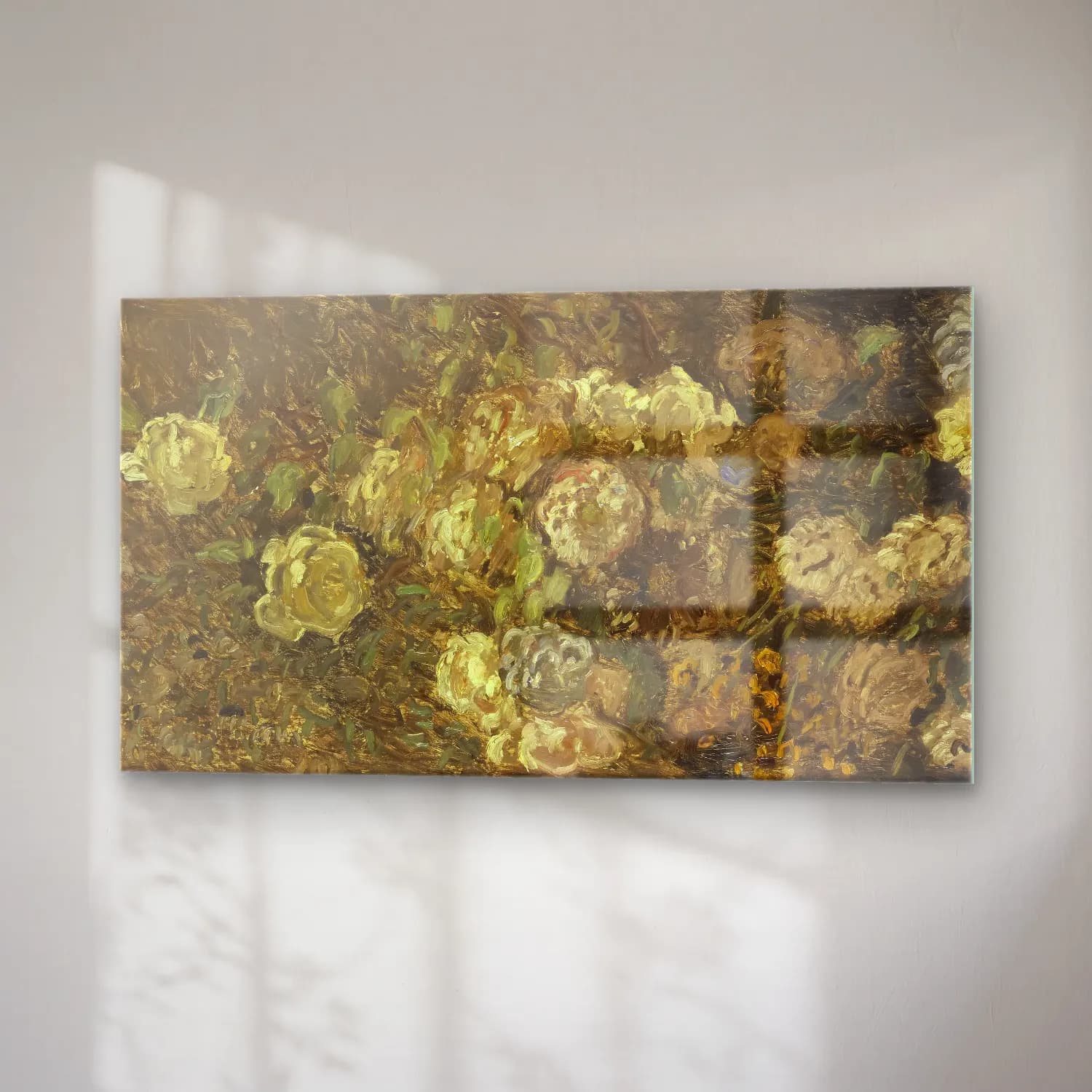 Claude Monet – Bloemen – Bej Tonlar cam tablo — sağ açıdan görünüm