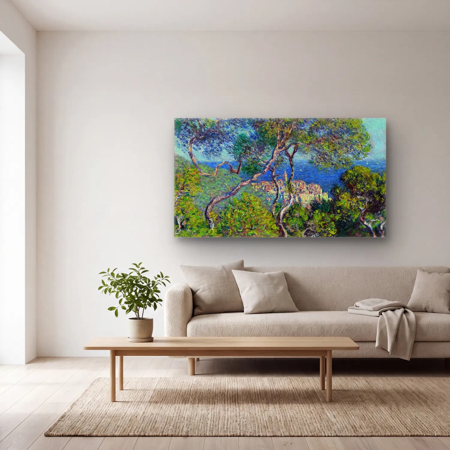 Claude Monet – Bordighera cam tablo — açık renk salonda