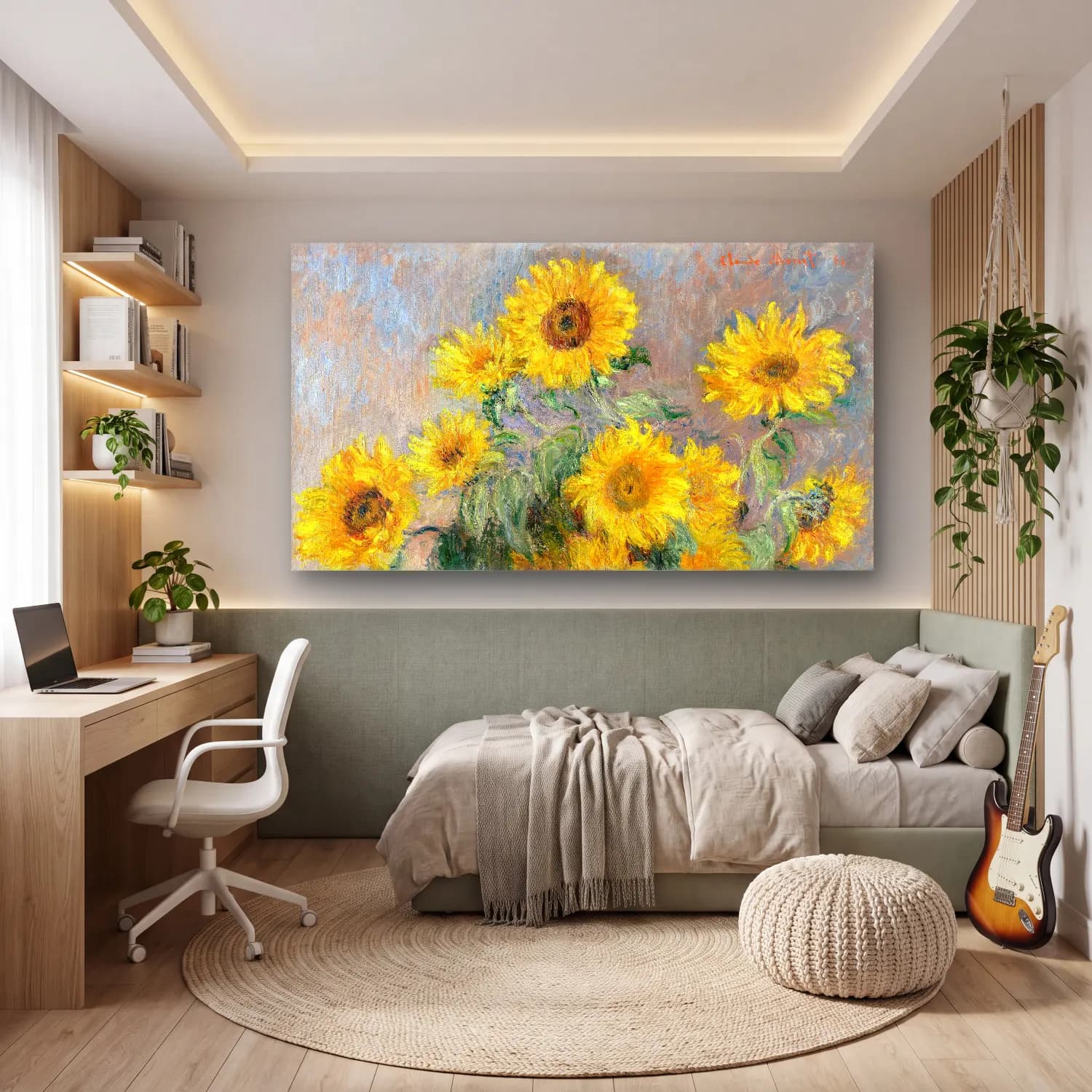 Claude Monet – Bouquet of Sunflowers cam tablo — genç odasında