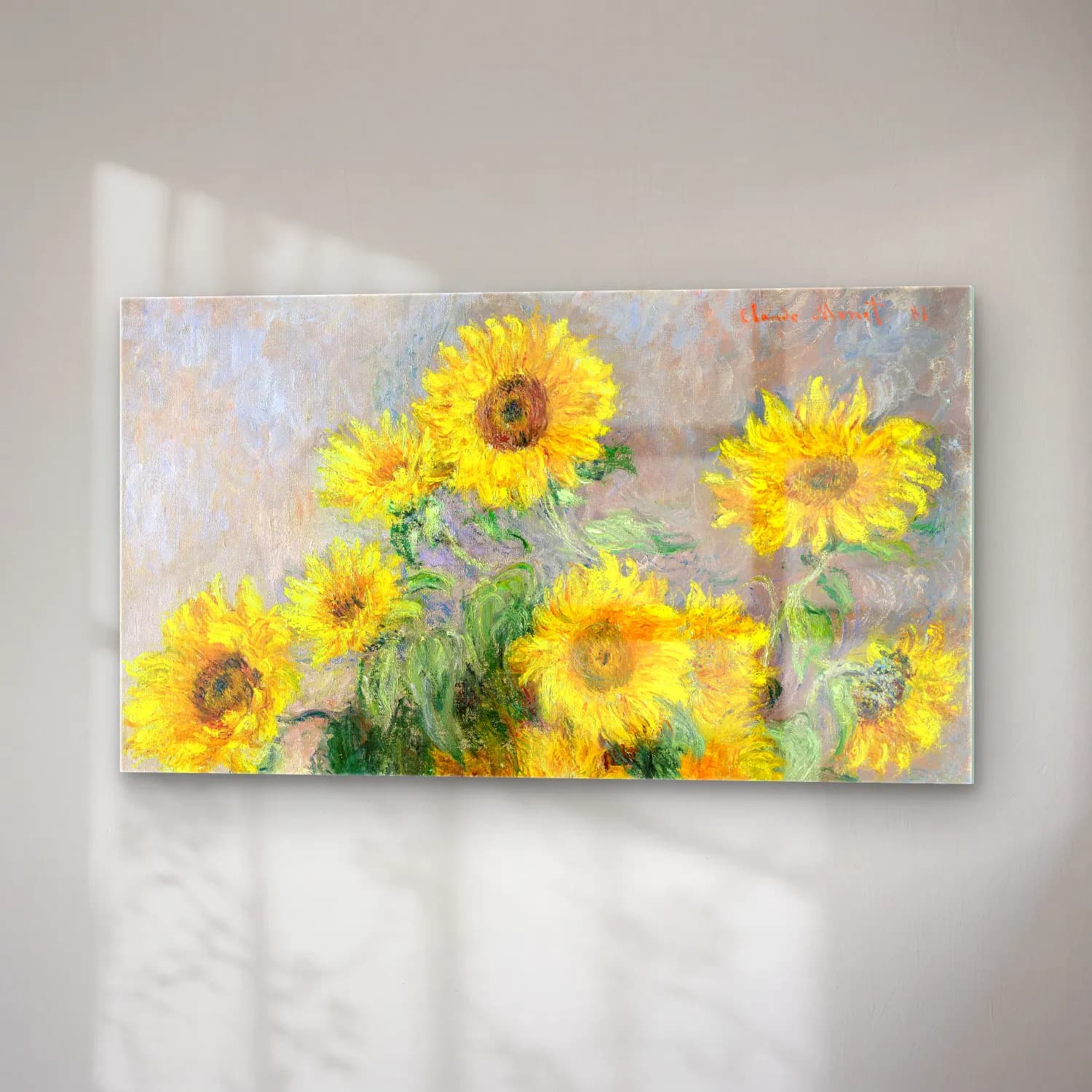 Claude Monet – Bouquet of Sunflowers cam tablo — sağ açıdan görünüm
