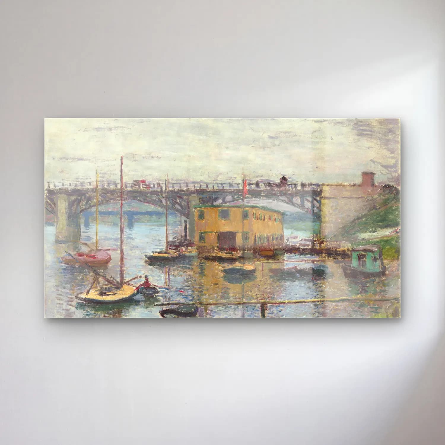 Claude Monet – Bridge at Argenteuil on a Gray Day cam tablo — Claude Monet – Bridge at Argenteuil on a Gray Day — empresyonist liman ve tekneler
