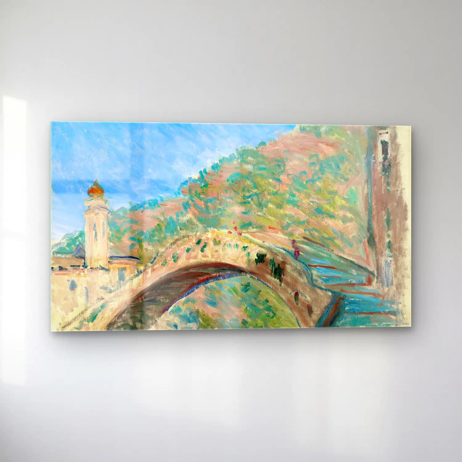 Claude Monet – Bridge at Dolceacqua cam tablo — sol açıdan görünüm