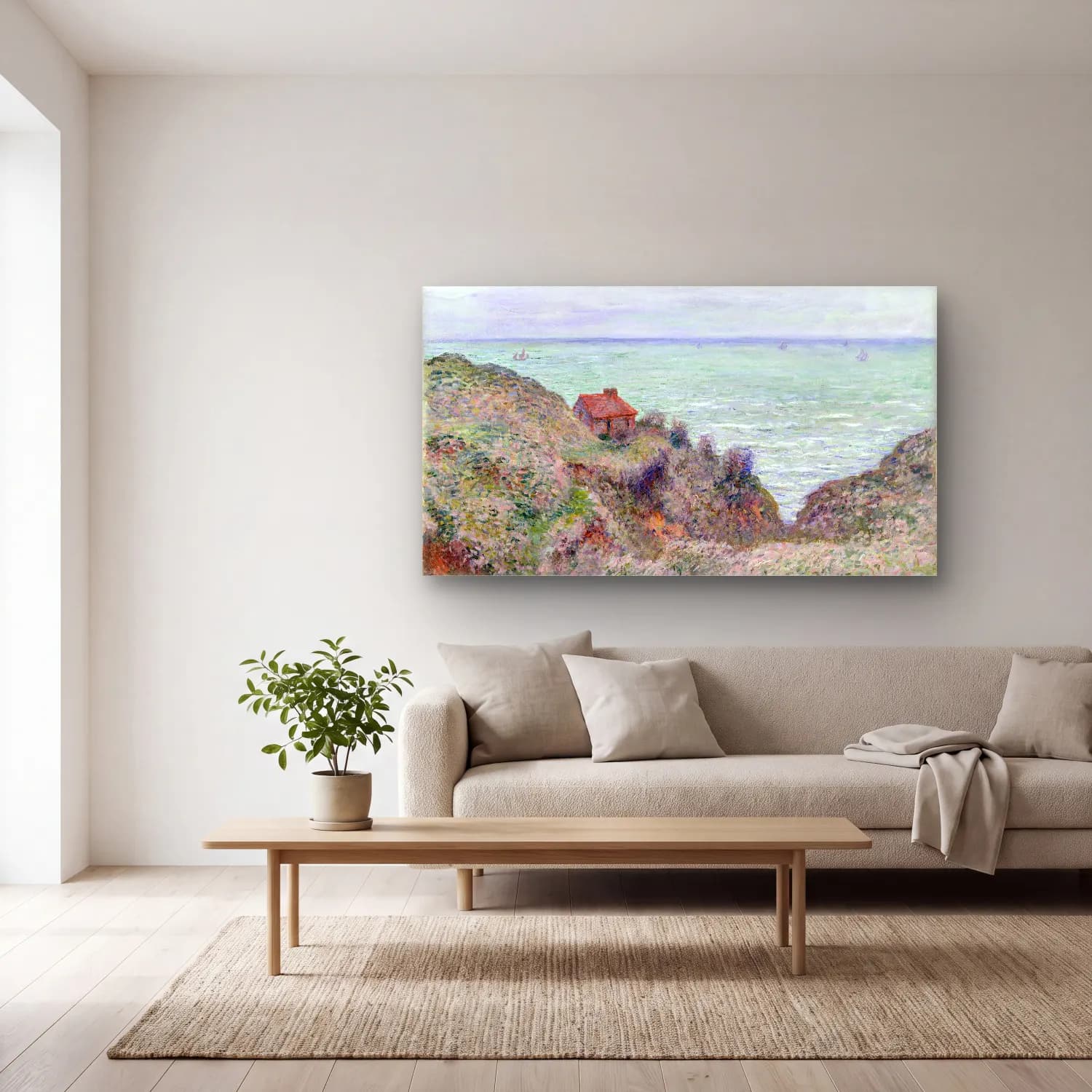 Claude Monet – Cabin of the Customs Watch cam tablo — açık renk salonda