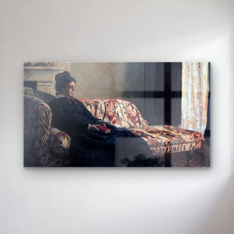 Claude Monet – Camille Monet on the Couch cam tablo — Claude Monet – Camille Monet on the Couch — empresyonist kitap okuyan kadın