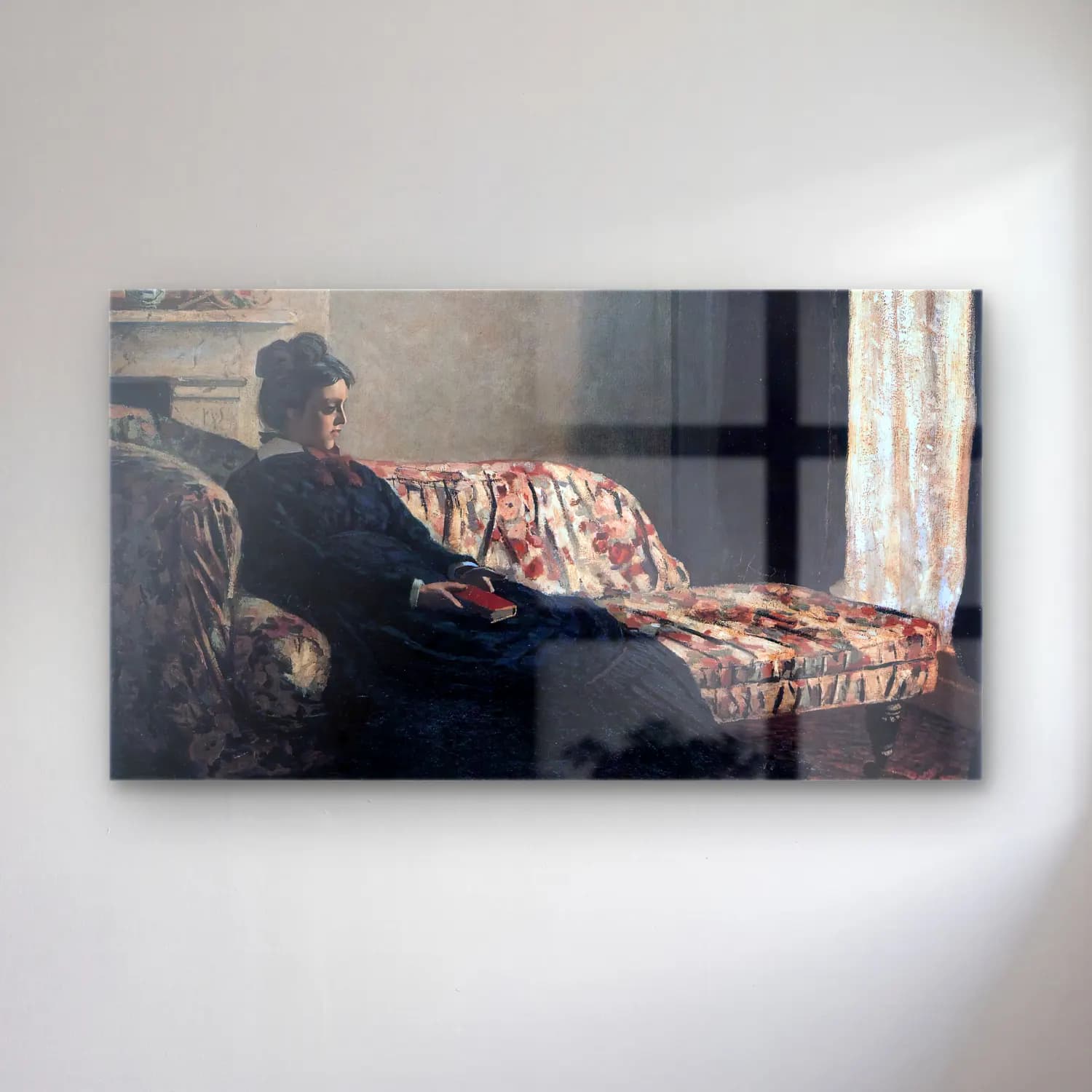 Claude Monet – Camille Monet on the Couch cam tablo — Claude Monet – Camille Monet on the Couch — empresyonist kitap okuyan kadın