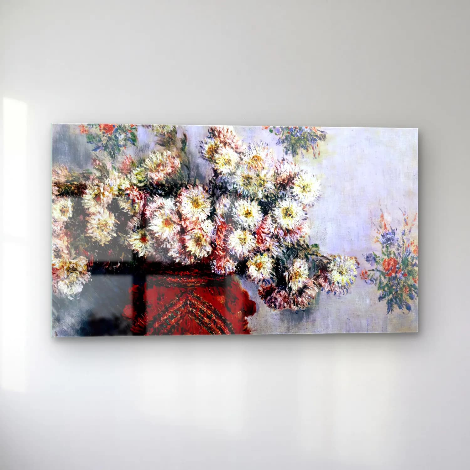 Claude Monet – Chrysanthemums cam tablo — sol açıdan görünüm
