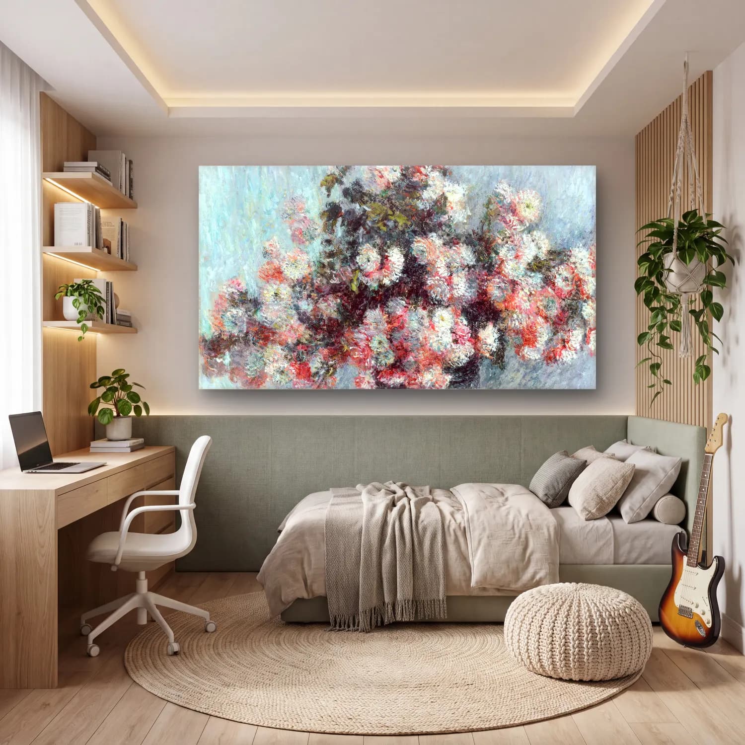 Claude Monet – Chrysanthemums – Pastel Tonlar cam tablo — genç odasında