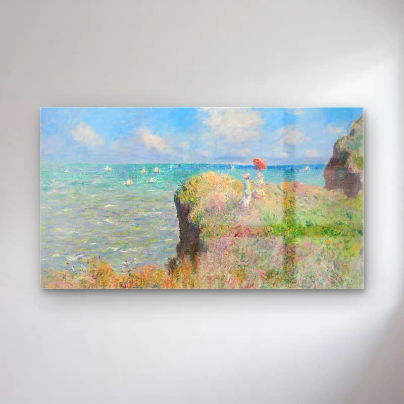 Claude Monet – Cliff Walk at Pourville cam tablo — Claude Monet – Cliff Walk at Pourville — empresyonist sahilde i̇nsanlar