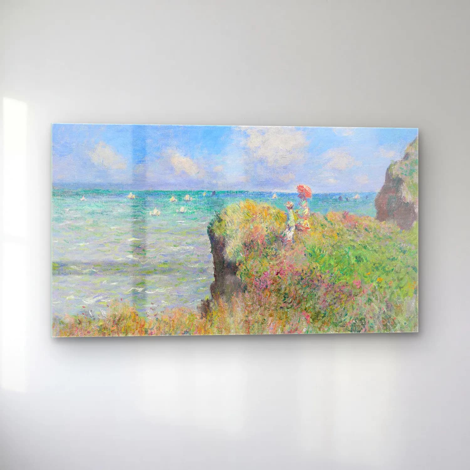 Claude Monet – Cliff Walk at Pourville cam tablo — sol açıdan görünüm
