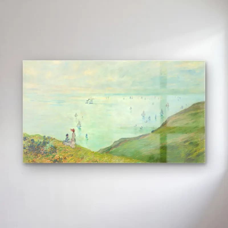 Claude Monet – Cliffs at Pourville – Pastel Tonlar cam tablo — Claude Monet – Cliffs at Pourville – Pastel Tonlar — empresyonist yelkenliler