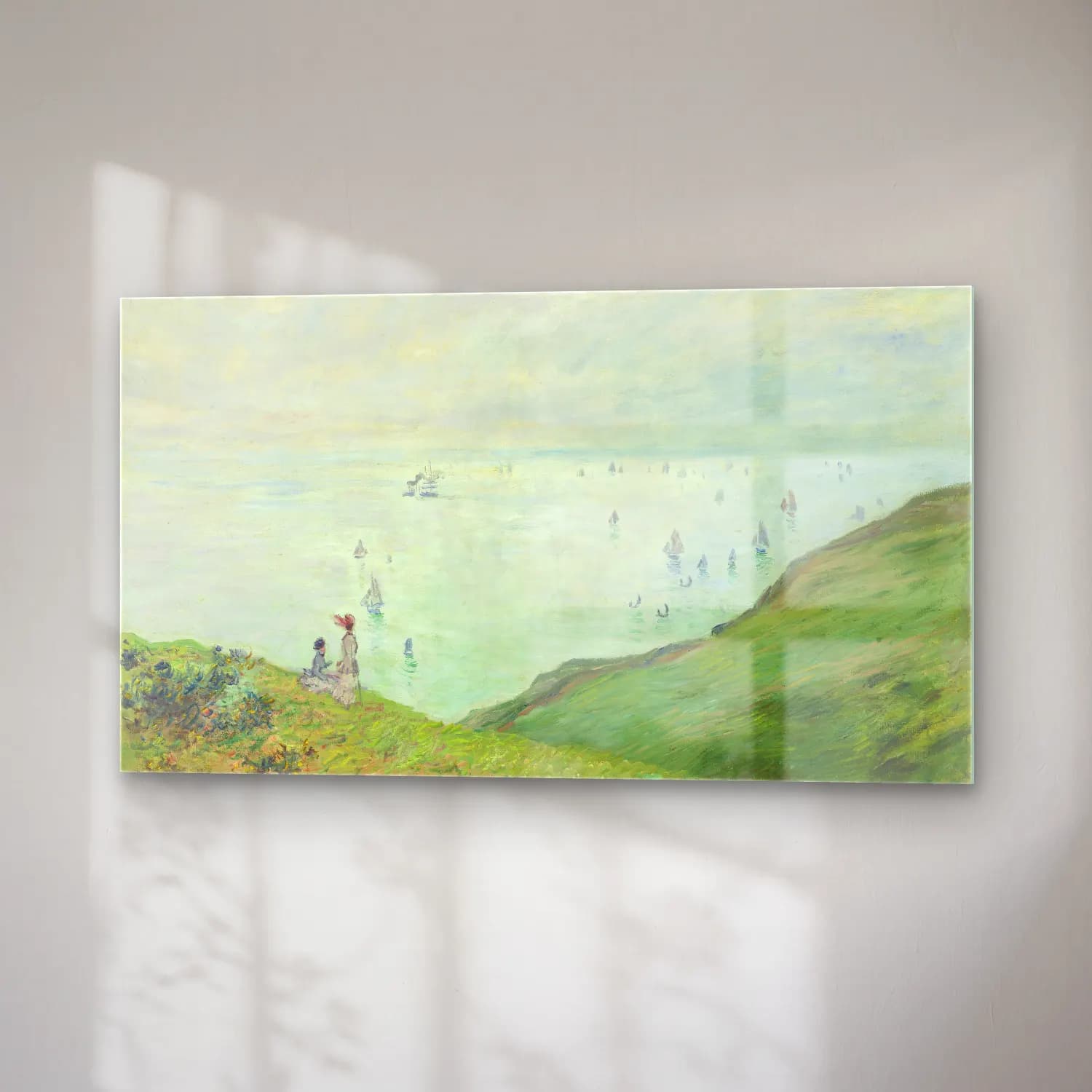 Claude Monet – Cliffs at Pourville – Pastel Tonlar cam tablo — sağ açıdan görünüm