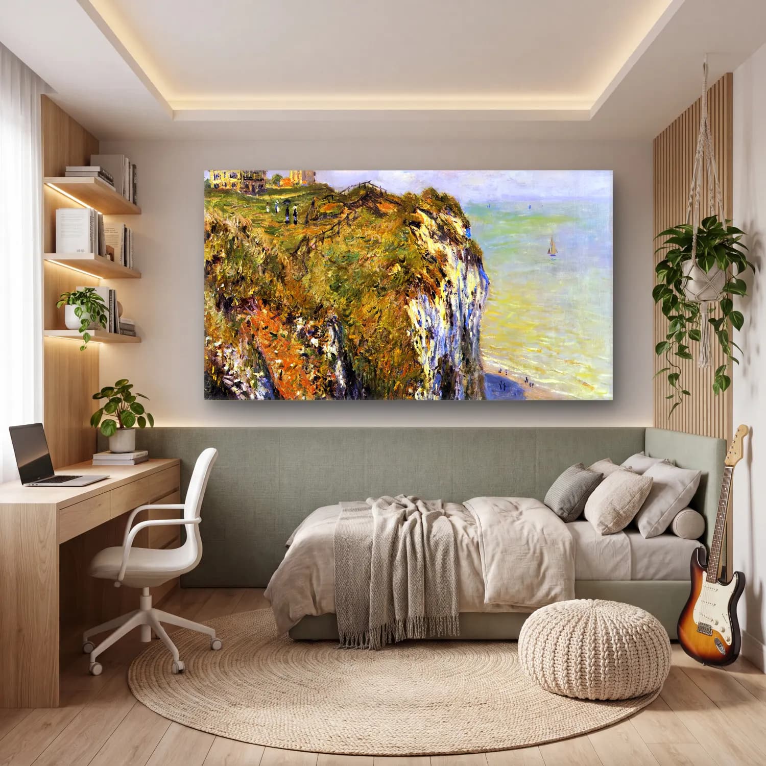 Claude Monet – Cliffs near Dieppe cam tablo — genç odasında